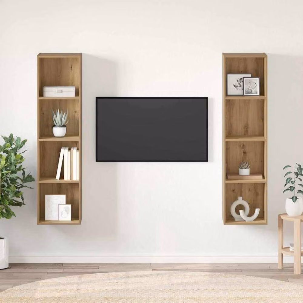 Berkfield Home 2-Piece Brown TV Cabinet Set in Engineered Wood, W/D/H: 37 x 37 x 142.5 cm – 2