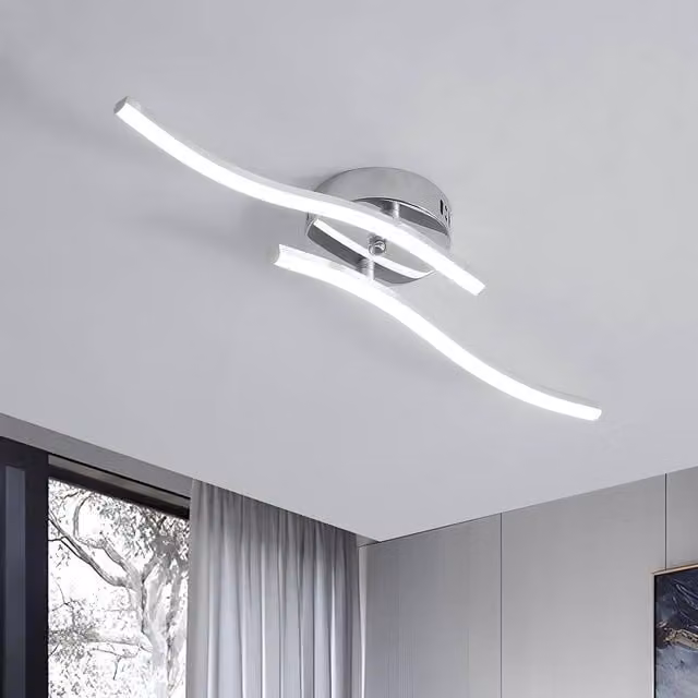 COMELY 14W Modern Curved LED Ceiling Light in Silver with Cool White 6500K Light