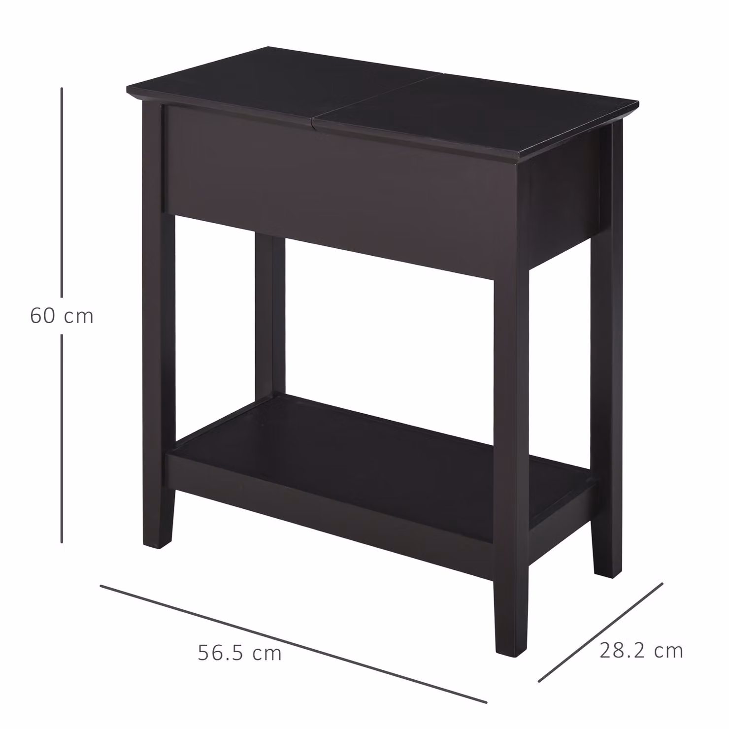 HOMCOM Minimalist Narrow Side Table with Flip Top and Shelf in Dark Coffee Brown – 3