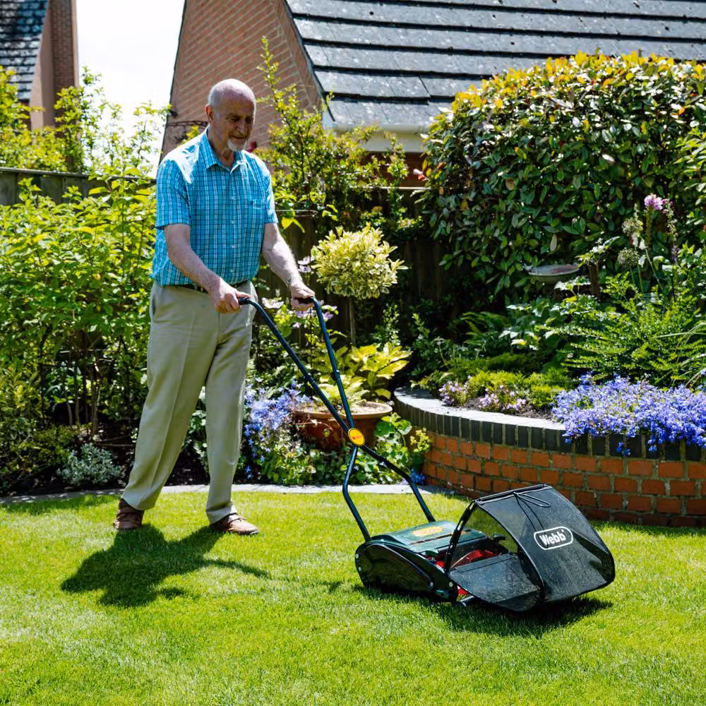 Webb WEH12R Manual Hand Push Cylinder Lawnmower with 18L Collection Bag, Green – 3