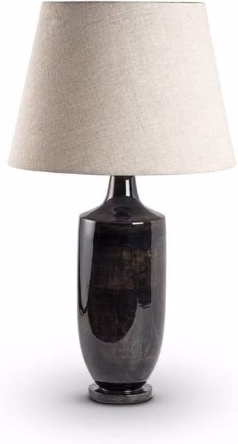 Elm Home And Garden Large Modern Table Lamp in Black and Brown Wash Enamel with Beige Fabric Shade – 1