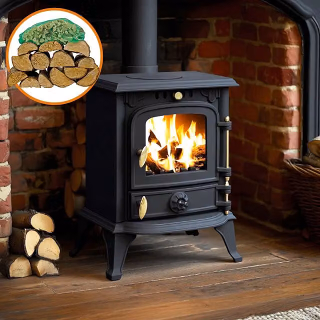 RoyalFire 4.5kW Cast Iron Multifuel Wood Burning Stove and Firewood Starter Kit in Black or Grey