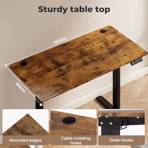 Levede Electric Height Adjustable Standing Desk with 4 Memory Smart Panel and Splice Board, Rustic Brown, W: 120 cm, D: 60 cm – 2