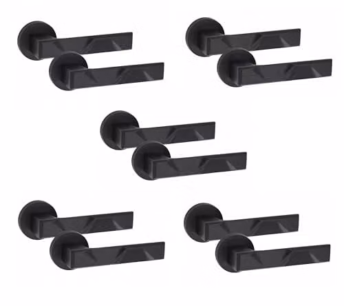 Golden Grace Nova Design Door Handles on Round Rose, Matt Black, 5 Pairs – 1