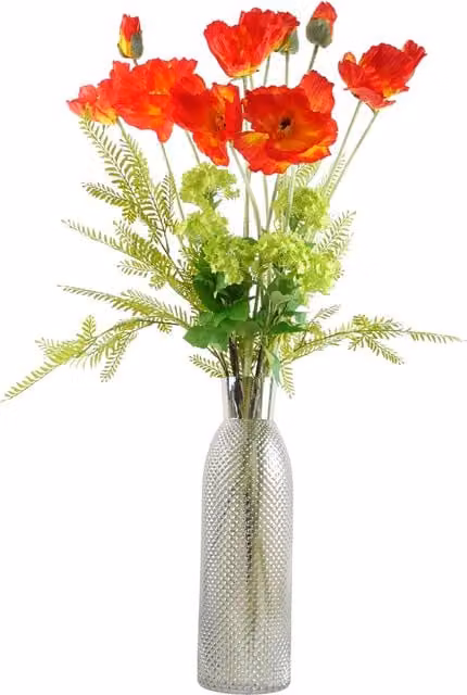 Poppy and Fern Geometric Glass Vase in Red, Grey and Transparent, H: 16 cm, W: 16 cm, D: 16 cm