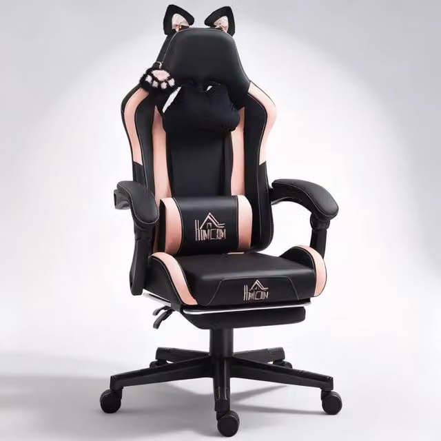 ERGOVEXA Cat Ear and Paw Reclining Gaming Office Chair in Black with Footrest and Headrest