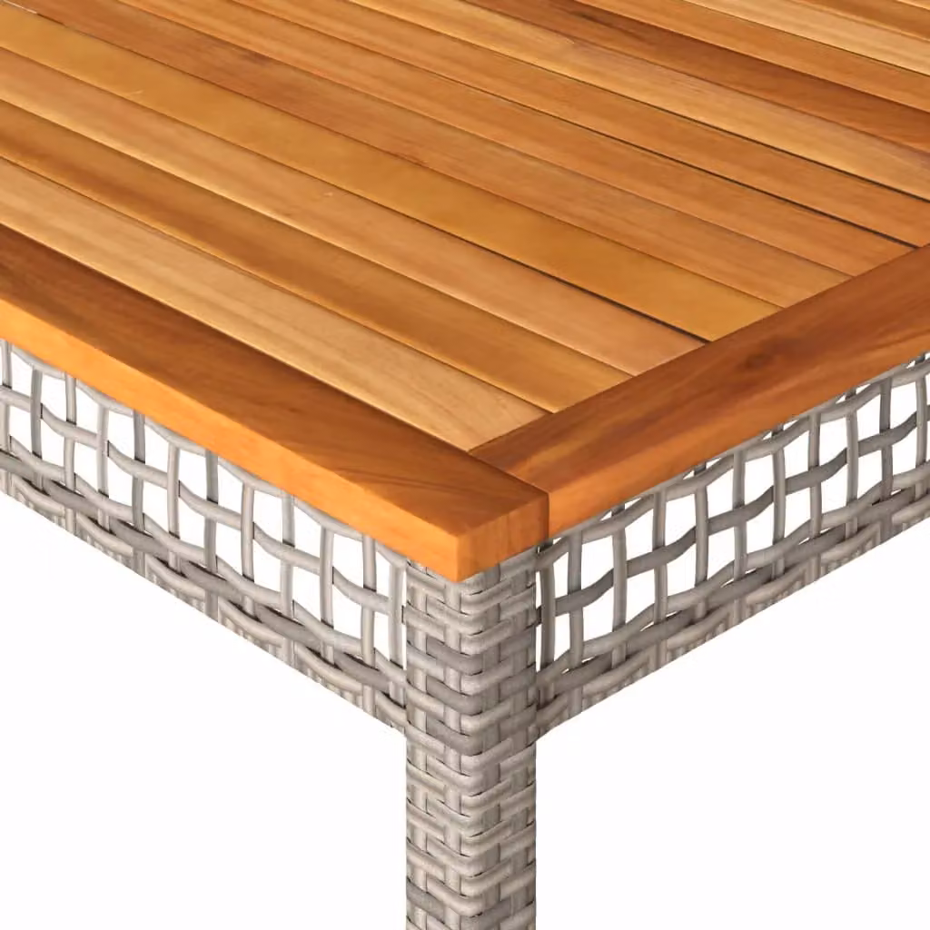 Berkfield Home Grey Poly Rattan Garden Table with Acacia Wood, W/D/H: 180 x 90 x 75 cm – 3