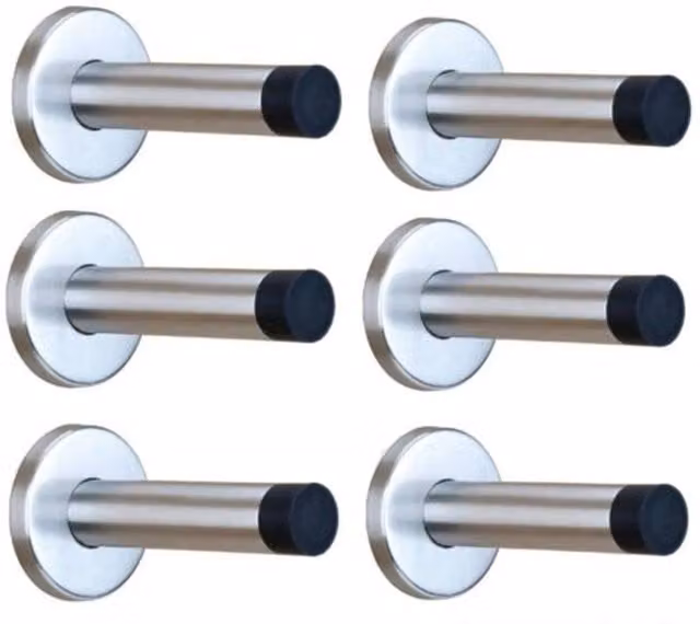 Havendro Set of 6 Wall Mounted Door Stops in Chrome Silver Metal and Rubber – 1