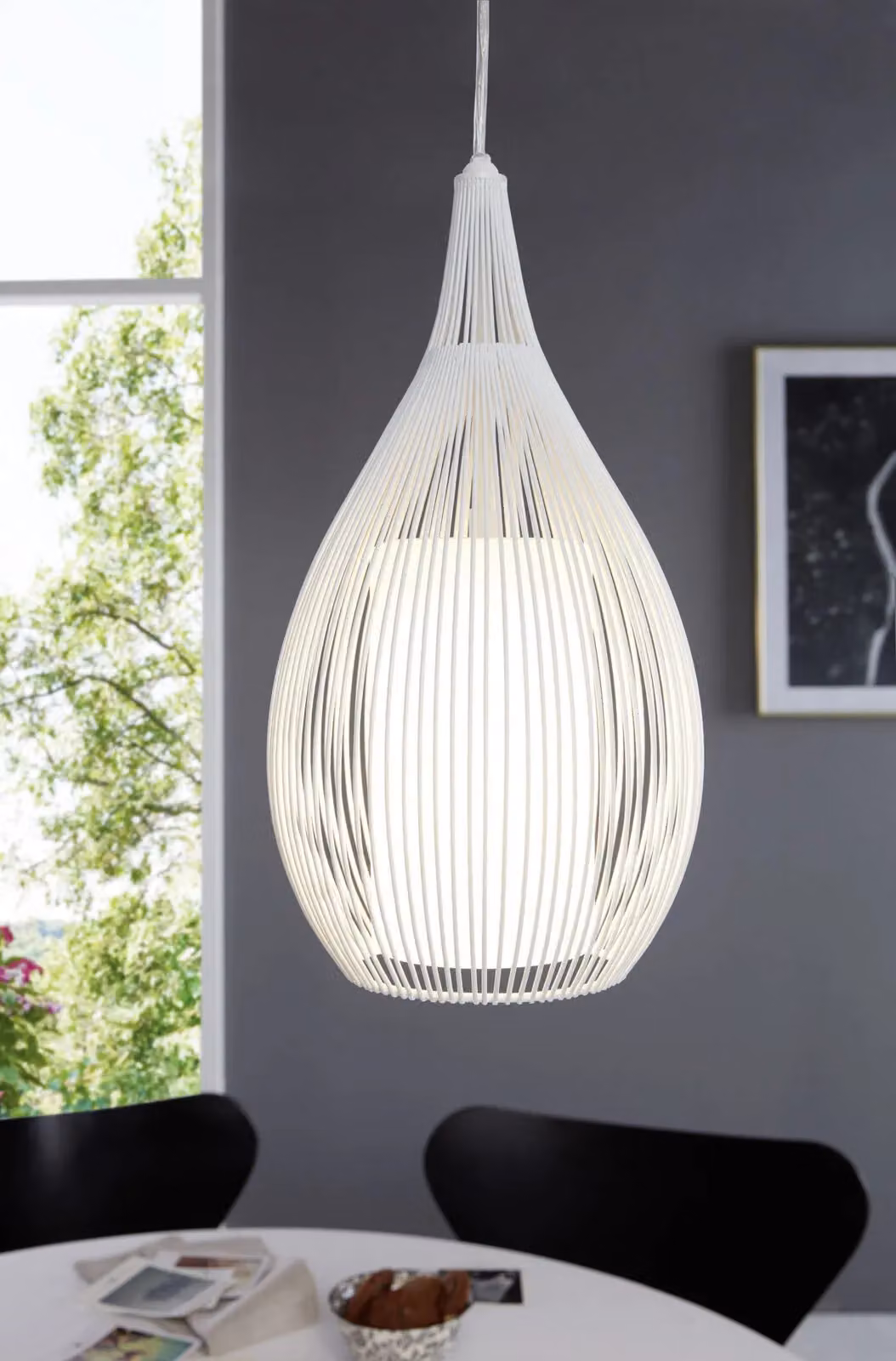 Loops White Pendant Light with Satin Glass Shade and Steel Details, E27, 1x60W – 2