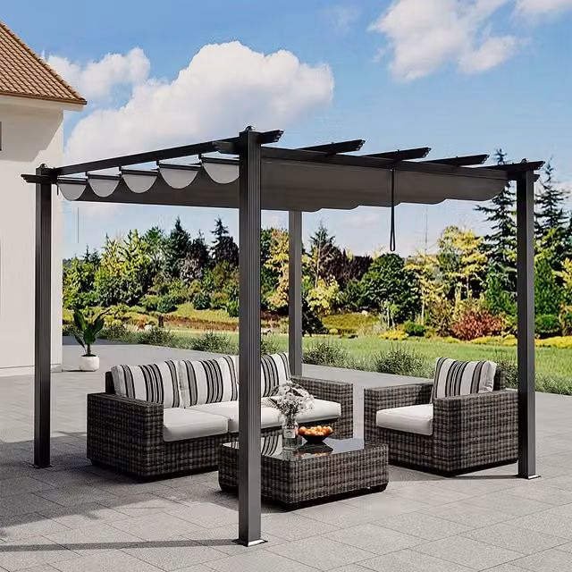 Livingandhome Modern Aluminium Pergola for Patio and Deck in Anthracite Grey