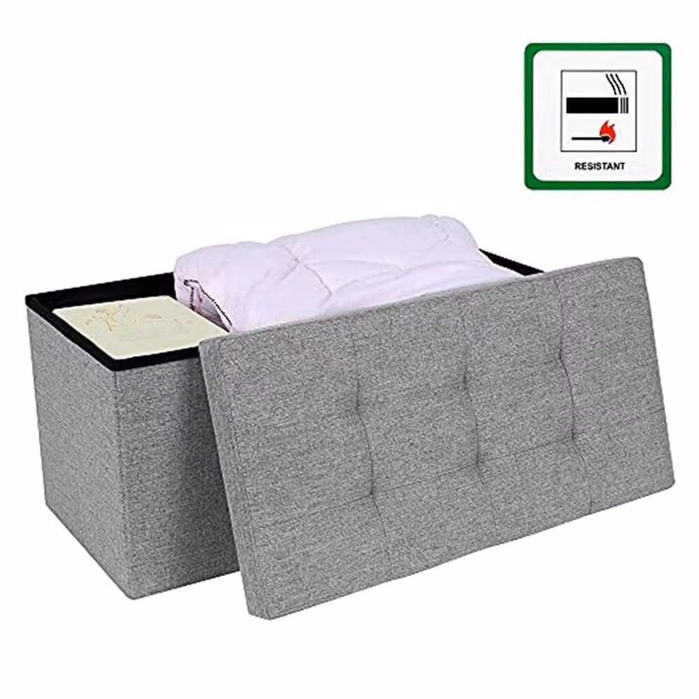 FORGEVIO Grey Folding Ottoman Storage Box, W: 76 cm, D: 38 cm, H: 38 cm – 3