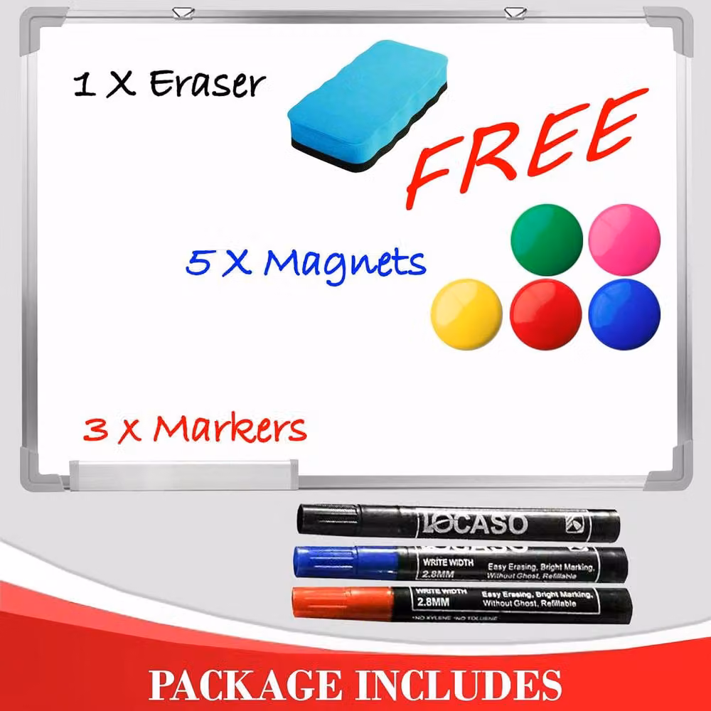 ATEK Magnetic Whiteboard with Pen Tray, Silver Aluminum Frame, White W/H: 70 x 50 cm – 2