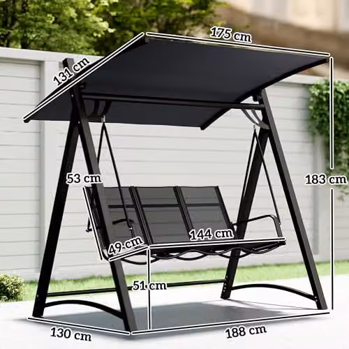 Outsunny 3 Seater Garden Swing Bench with Adjustable Canopy, Grey, W/D/H: 188 x 130 x 183 cm – 6