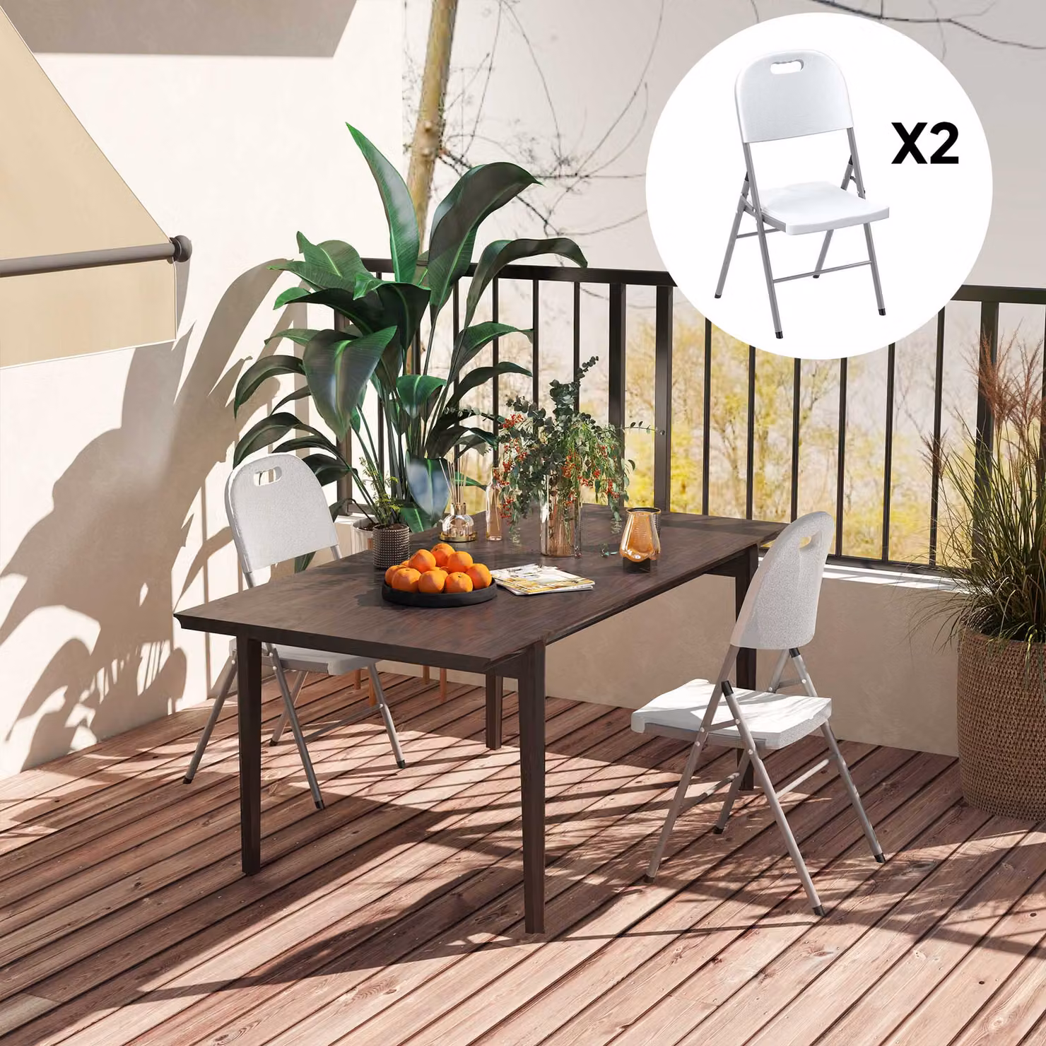 Outsunny Set of 2 Folding Outdoor Chairs with Steel Frame and HDPE Backrest in White – 7