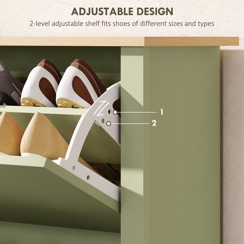 ERGOVEXA Slim Green Shoe Cabinet with 3 Tilting Compartments and Adjustable Internal Shelves – 5