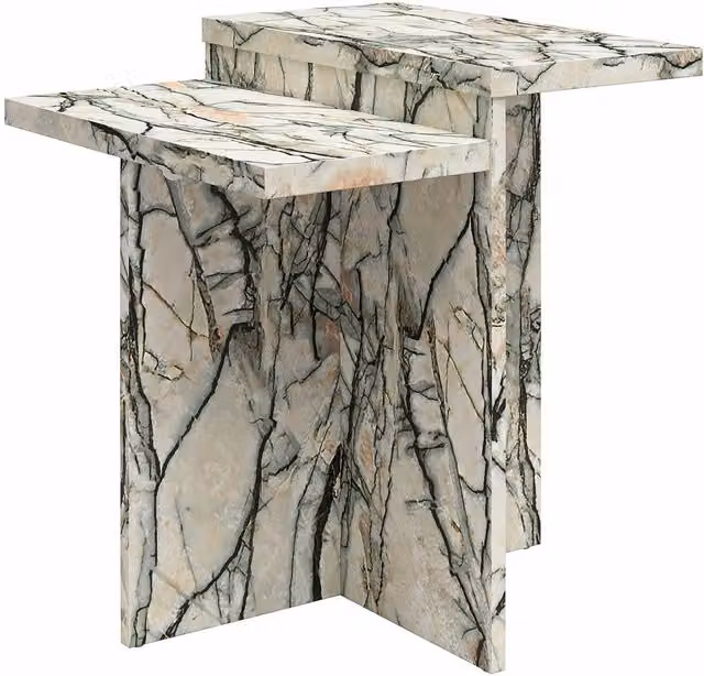CosmoLiving Modern Abstract Nesting Side Tables with Serving Tiers in White, Grey and Black