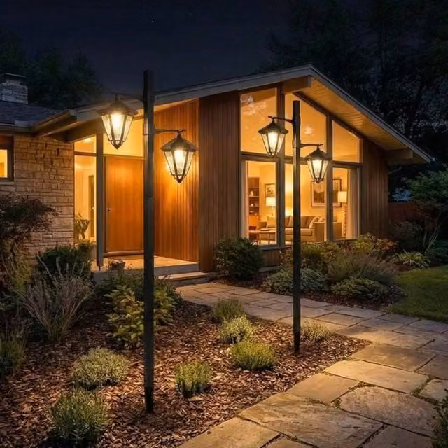 Garden Greatness Duo Solar Powered Dual Lantern Lamp Posts in Black, H 140 cm – 1