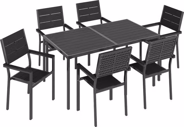 Outsunny 7 Piece Outdoor Dining Set with Rectangular Composite Slatted Tabletop and Chairs for Garden and Terrace – 1