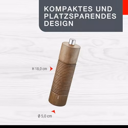 Gefu Tedoro Manual Salt or Pepper Grinder in Brown Wood and Ceramic, Height: 18 cm – 6