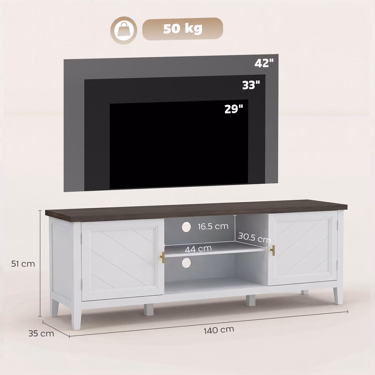 HOMCOM Modern Geometric TV Stand with Gold Accents and Lacquered Finish – 3