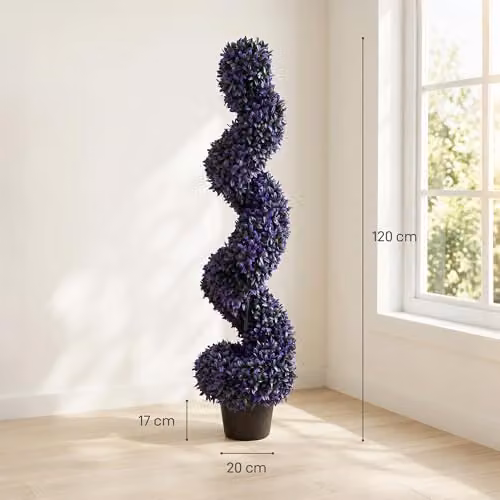 HOMCOM Set of 2 Artificial Boxwood Topiary Spiral Trees in Purple Pots, Height: 120 cm – 7