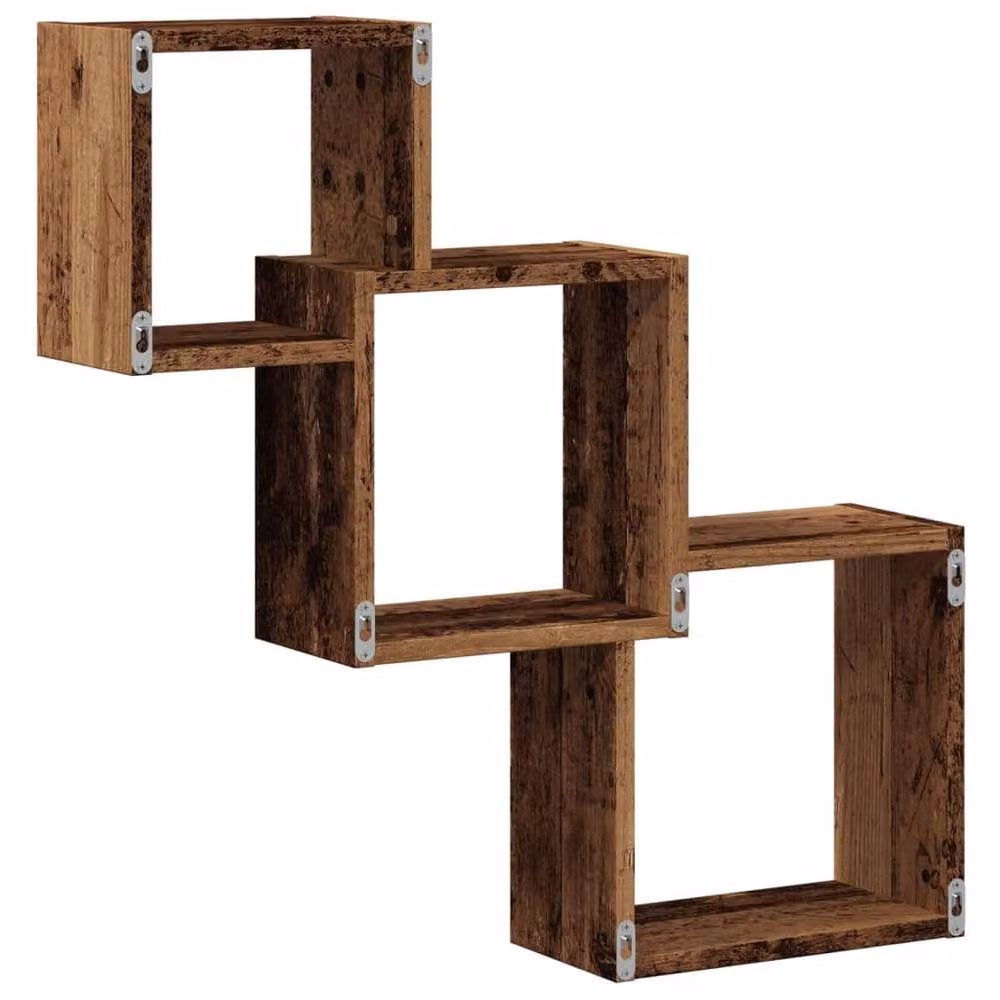 Berkfield Home Wall Cube Shelves in Old Wood Brown, W/D/H: 68 x 15 x 68 cm – 3
