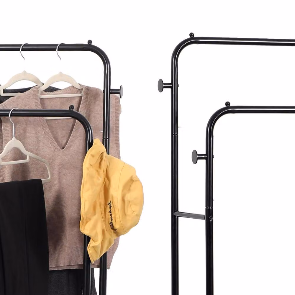 House of Home Double Clothes Rail with 2 Shoe Racks and Hat & Bag Hooks, Black, W/D/H: 169 x 34 x 34 cm – 4