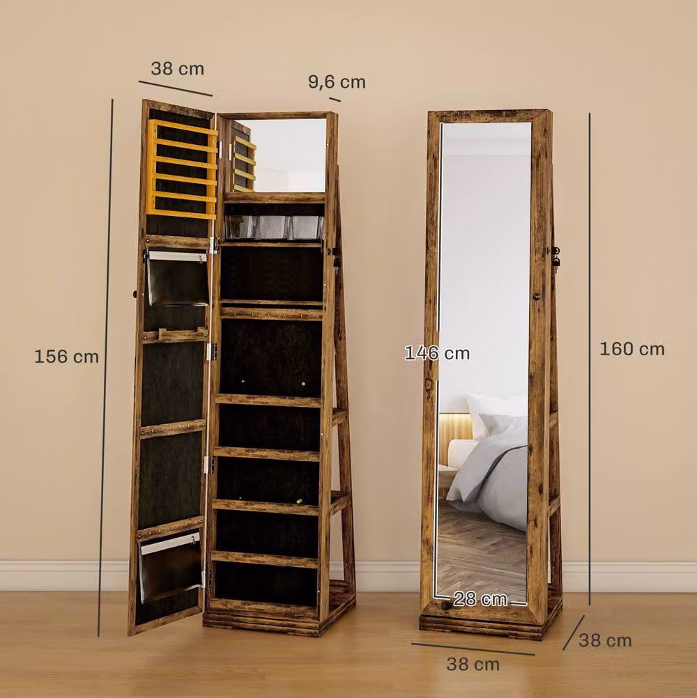 STILVORA Jewellery Cabinet with Mirror, Internal Shelves and Lock, Rustic Brown – 3