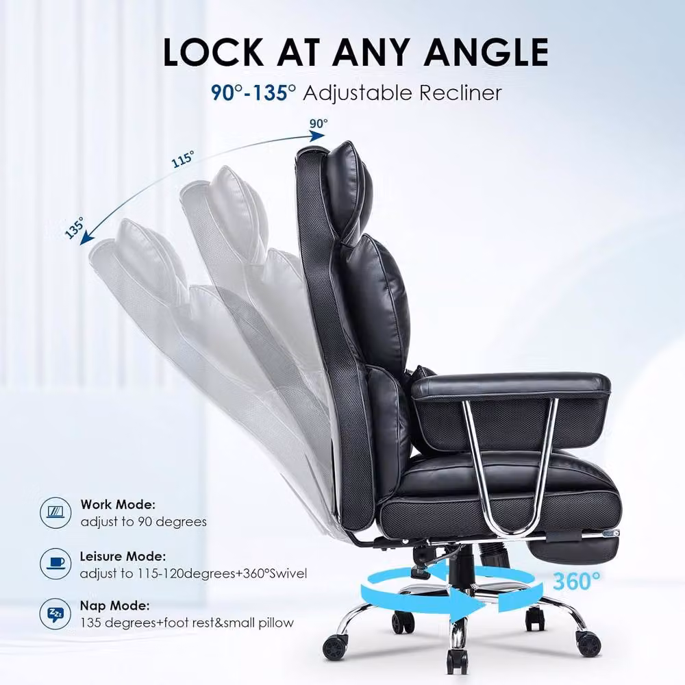 Gartistgo Ergonomic High Back Black Leather Office Chair with Footrest and Headrest – 6