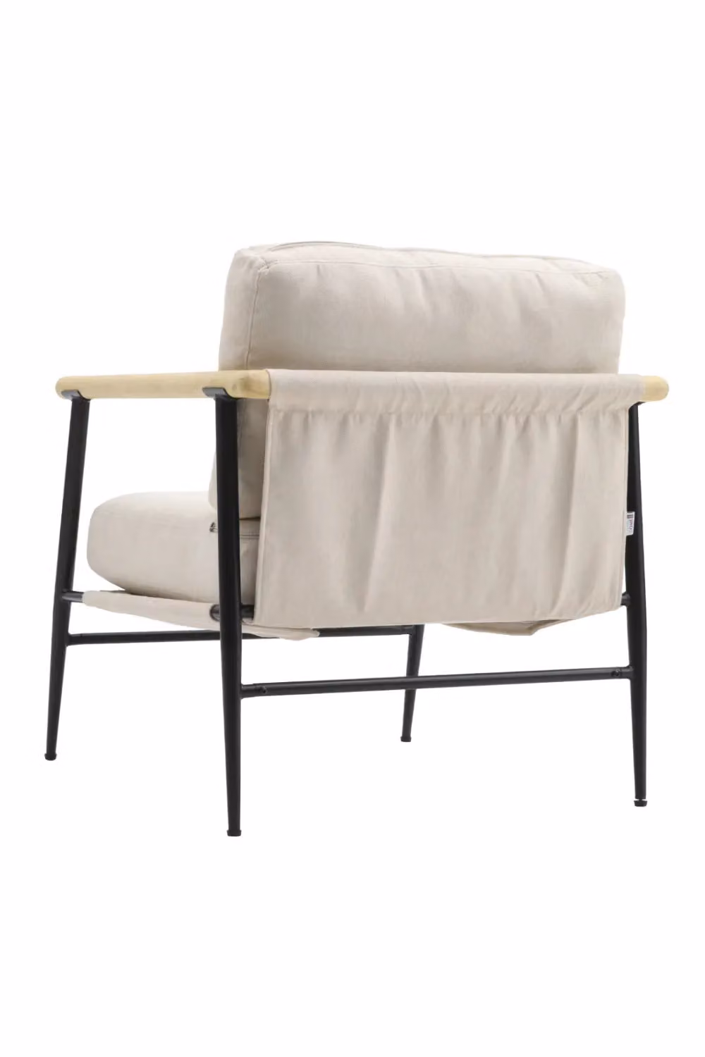 H&O Direct Linen Armchair with Metal Frame and Thick Foam Cushion in Beige and Black – 2