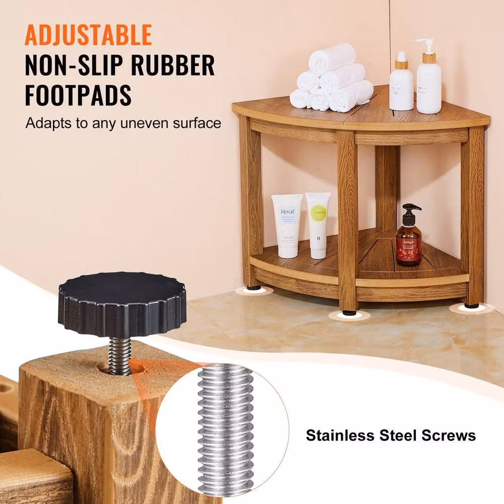 VEVOR Durable Non-Slip Shower Bench in Brown Faux Wood Grain Polystyrene – 4