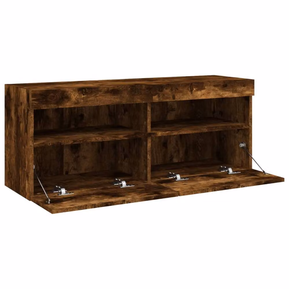 Berkfield Home TV Wall Cabinet with LED Lights in Smoked Oak Brown, W: 100 cm, D: 30 cm, H: 40 cm – 6