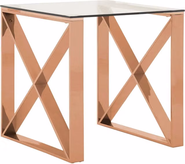 Orsina Modern Square Glass Side Table with Gold Metal X-Frame, W/D/H: 55 x 55 x 55 cm – 1
