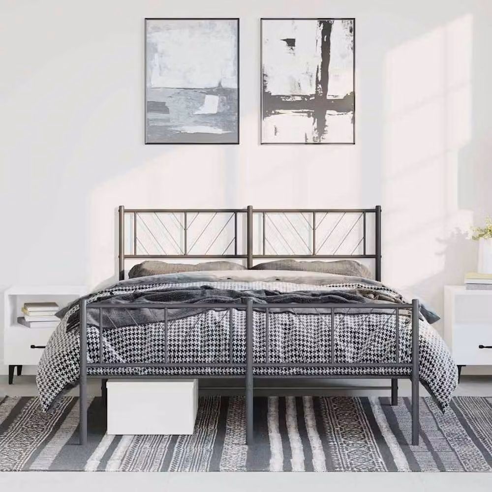 Berkfield Home Metal Bed Frame with Headboard and Footboard in Black, W/D/H: 140 x 190 cm – 2