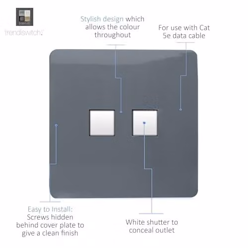 Trendi Switch 2 Gang RJ45 Cat 5e Ethernet Socket in Warm Grey – 2