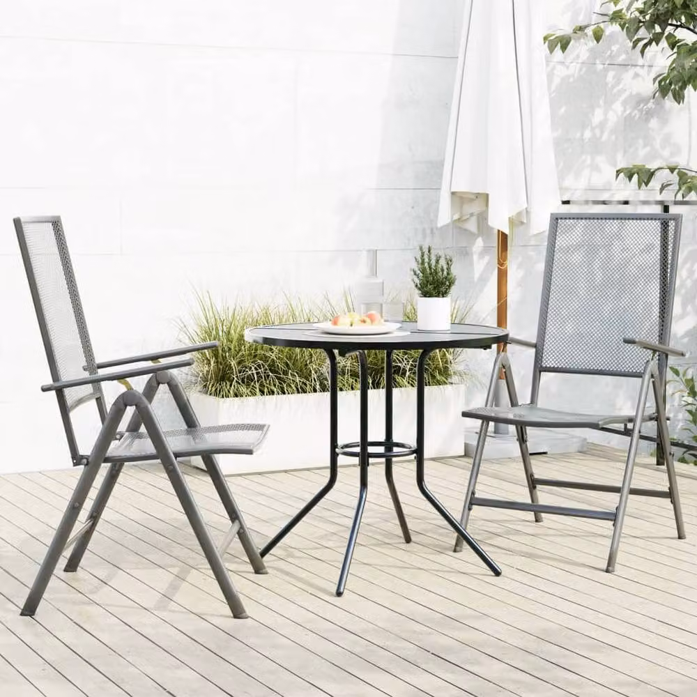 Berkfield Home 3-Piece Reclining Garden Chair Set in Anthracite Grey Powder-coated Steel – 2