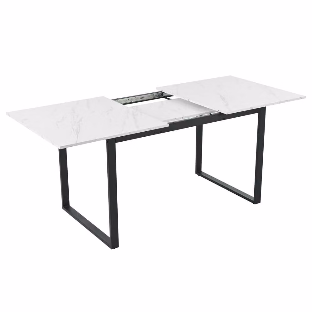 ModernLuxe Extendable Rectangular Dining Table with White Marble Top and Butterfly Leaf, W: 140-180 cm, D: 80 cm, H: 75 cm – 4