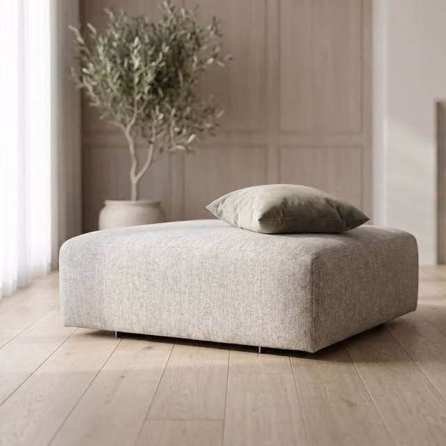 Abakus Direct Tokyo Footstool in Taupe Brushed Tweed Fabric