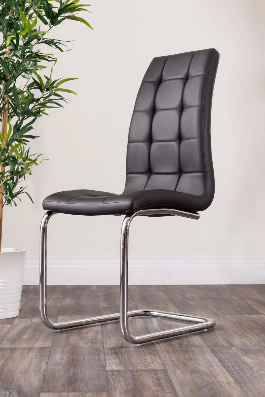 FurnitureboxUK Elina White Marble Effect Round Dining Table and 2 Murano Faux Leather Chairs in Black – 2