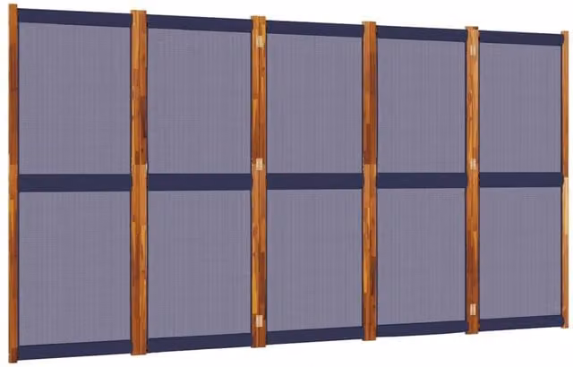Berkfield Home 5-Panel Acacia Wood and Textilene Room Divider in Navy Blue, W/H: 350 x 180 cm – 1