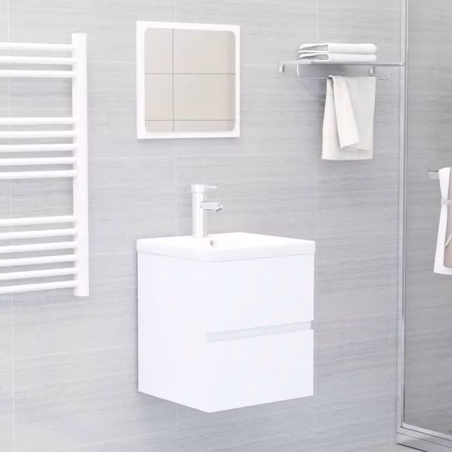 Berkfield Home White Engineered Wood Bathroom Sink Cabinet with Built-in Basin, W/D/H: 45.0 x 38.5 x 41.0 cm