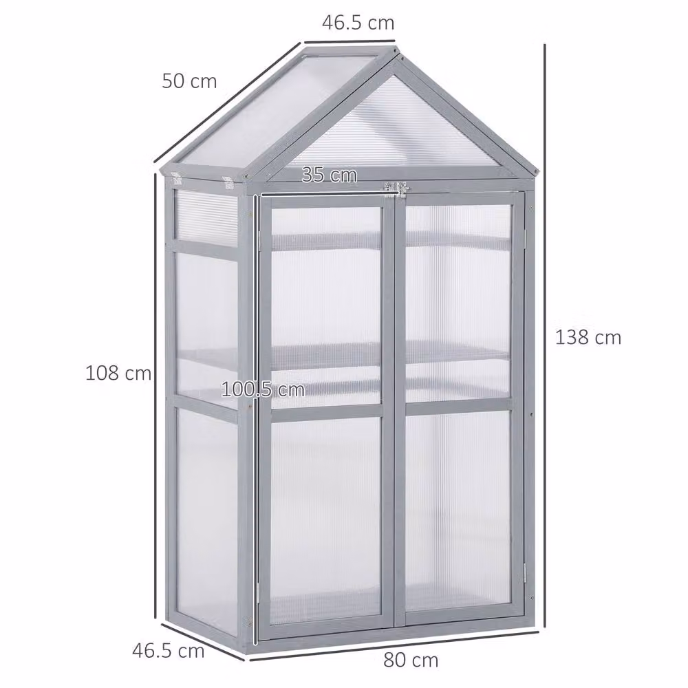 OUTSUNNY Grey Wooden Cold Frame Greenhouse with Polycarbonate Shelving, W/D/H: 80 x 47 x 138 cm – 2