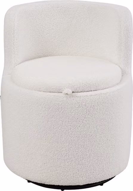 Lifeideas Swivel Storage Ottoman in White Bouclé with Wood Frame