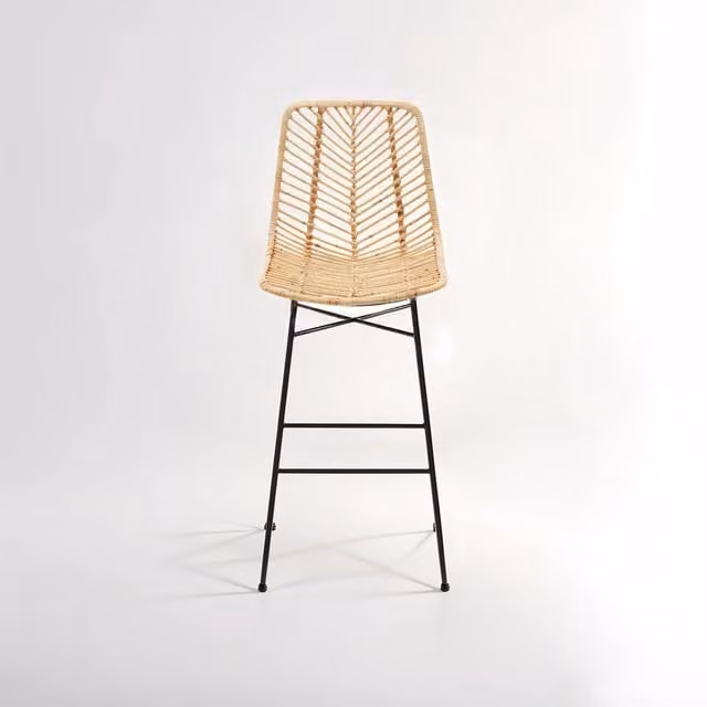 Orsina Manado Bar Chair in Brown and Beige Fabric and Rattan with Boho Style
