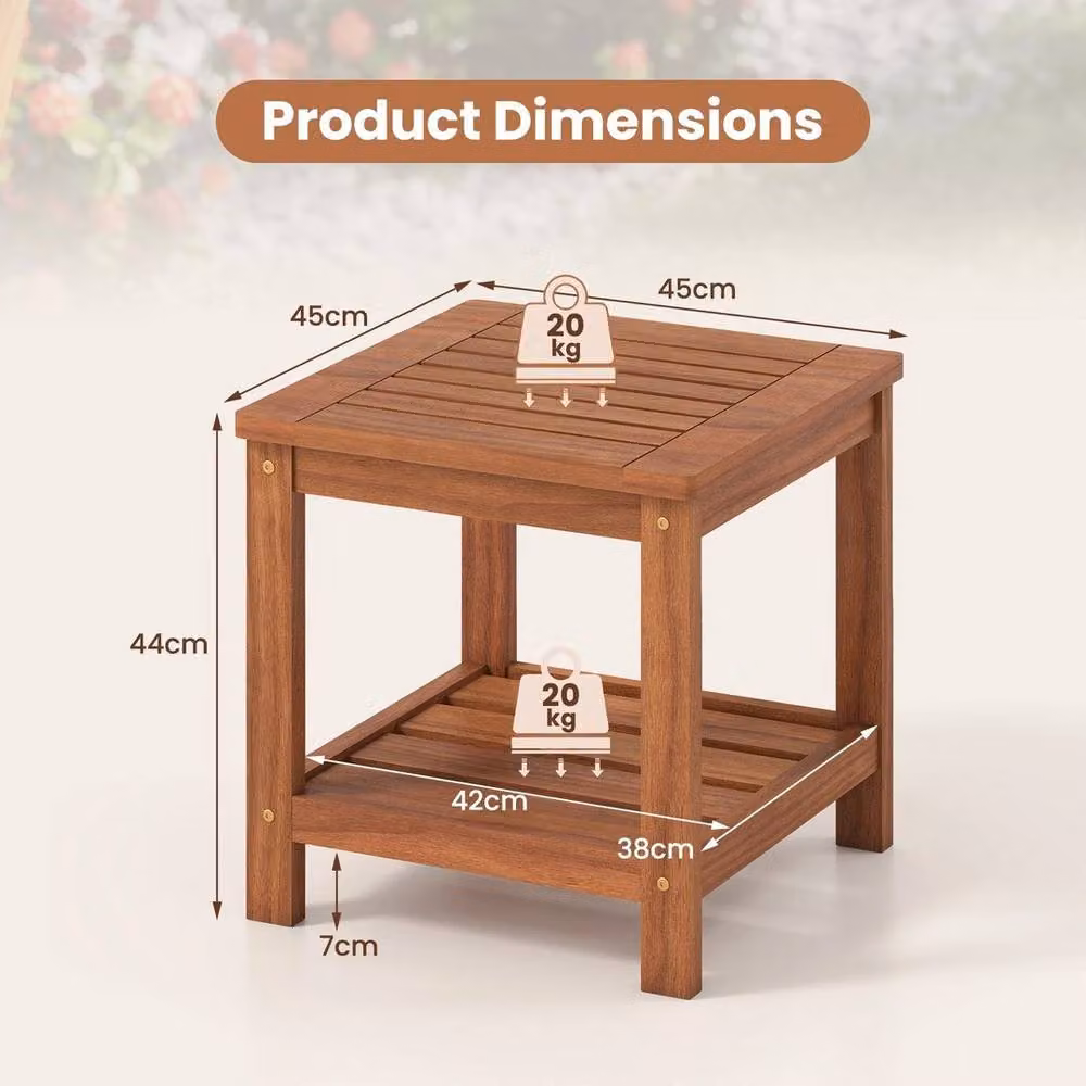 SPETLEK Brown Oiled Wooden 2 Tier Side Table with Storage Shelf for Garden and Indoor Use – 3