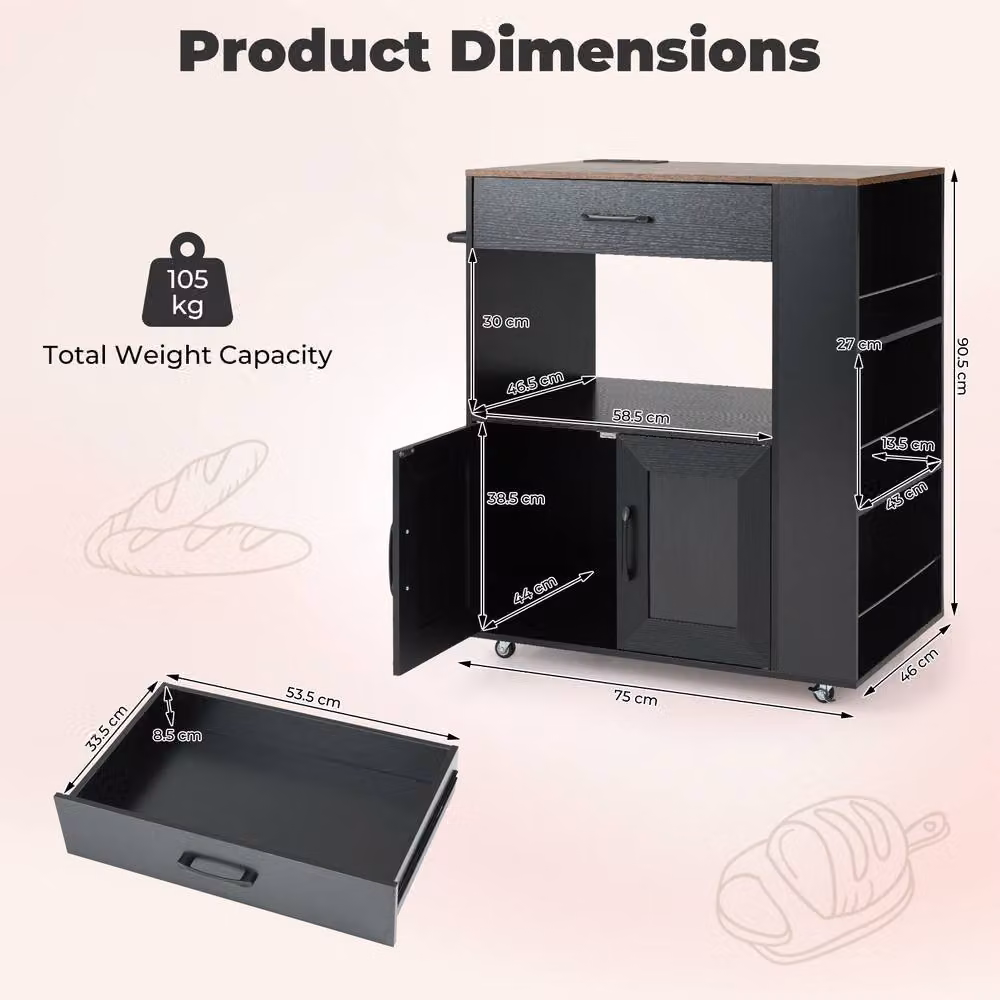 Gymax Rolling Kitchen Island Mobile Kitchen Cart Table in Black – 2