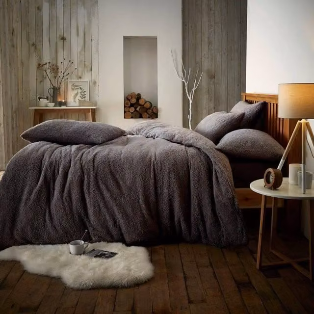 Smart Living Luxury Teddy Fleece Duvet Cover and Pillowcase Set in Charcoal Grey, W/D/H: 180 x 200 cm
