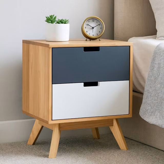 Orsina 2 Drawer Industrial Style Bedside Table in Grey