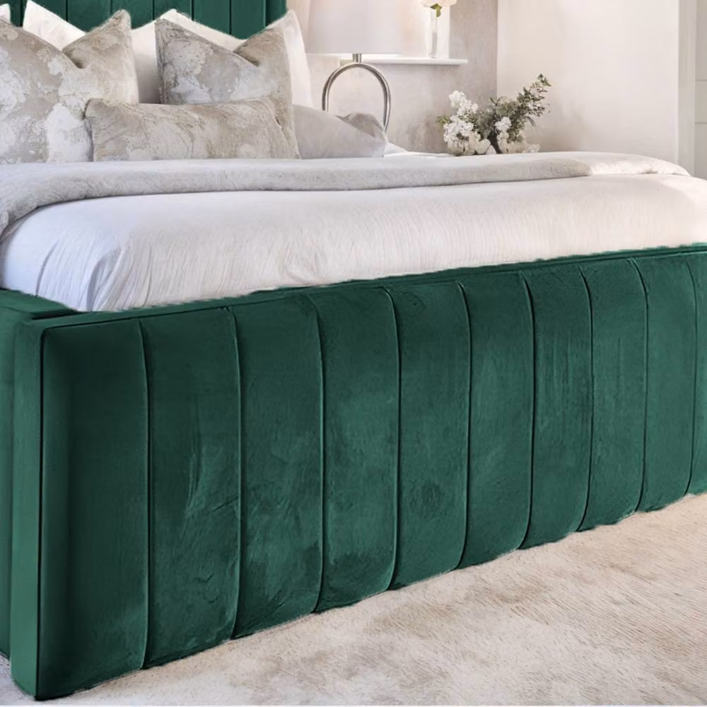 Living Comfort Bedz Geneva Upholstered Velvet Bed Frame in Green, W/D/H: 140 x 200 cm – 2