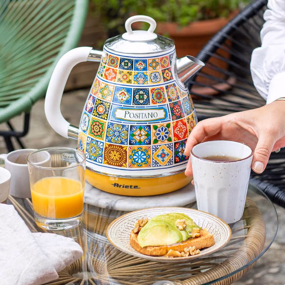 Ariete Positano Jug Kettle and 4 Slice Toaster Set in Yellow with Italian Tile Design – 2